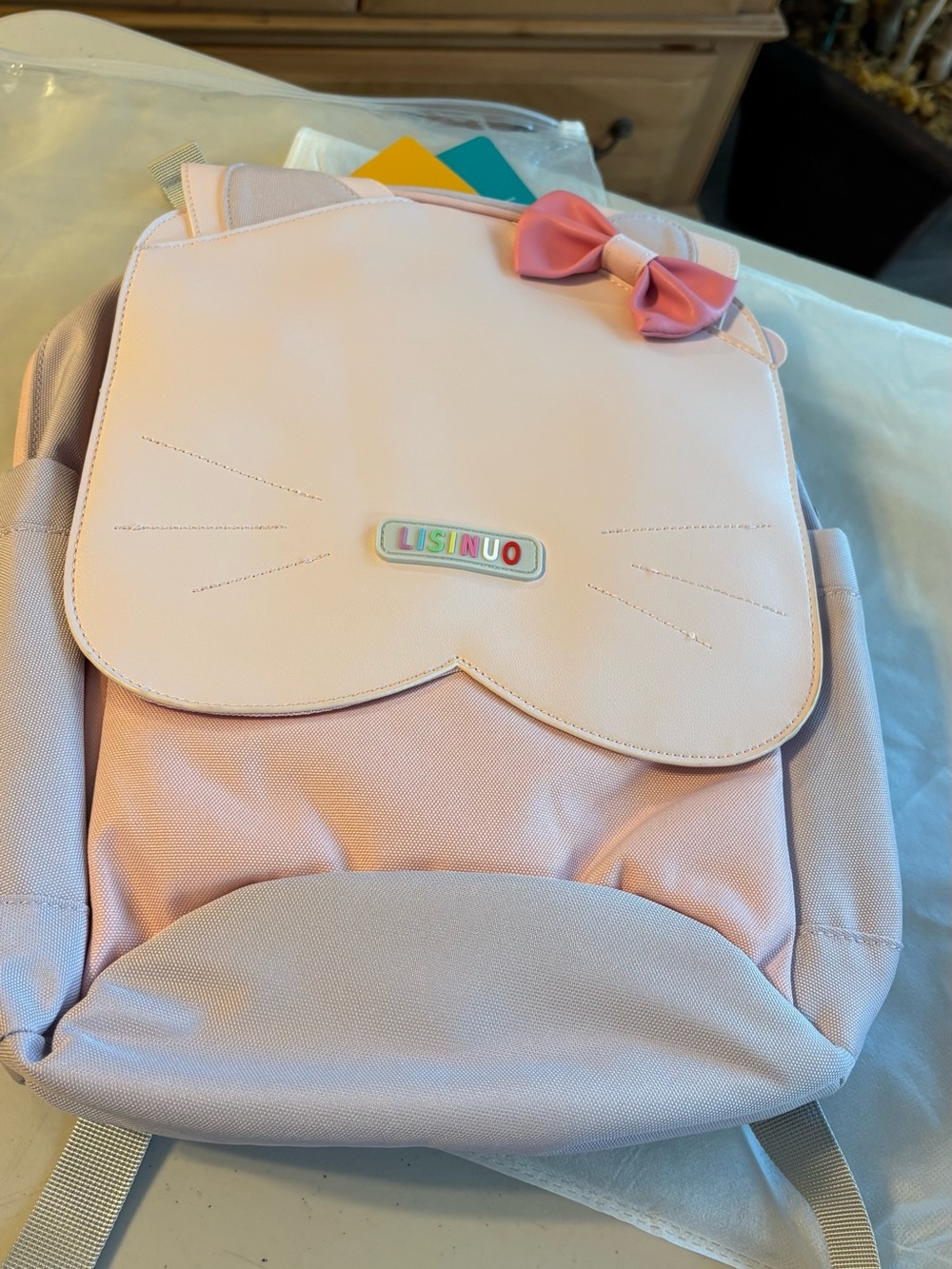 Kids Pink Cat Backpack with Bow lisinuo